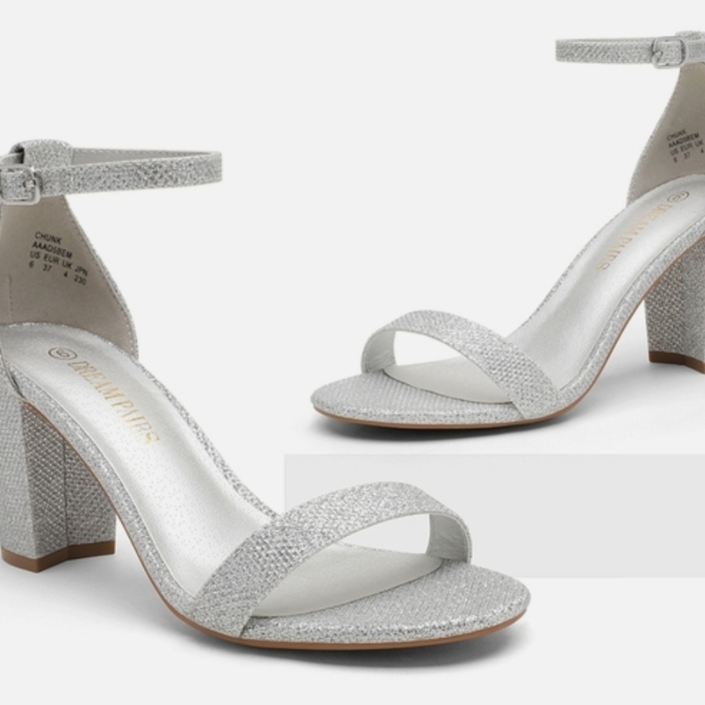 Dream Pairs Silver Glitter Block Heel Sandals